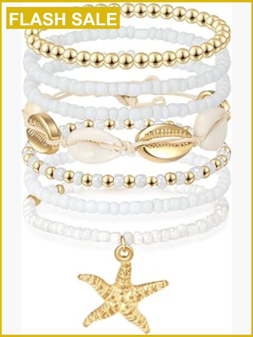 Seashell Starfish Clay Beaded Elastic Stretch Boho Friendship Bracelets